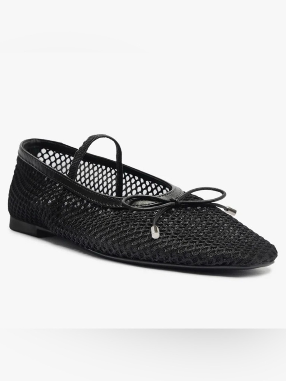 SCHUTZ Black Mesh Pointed-Toe Ballet Flat with Bow